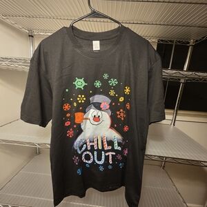 Men's Graphic Tee with Snowman Design - Charcoal